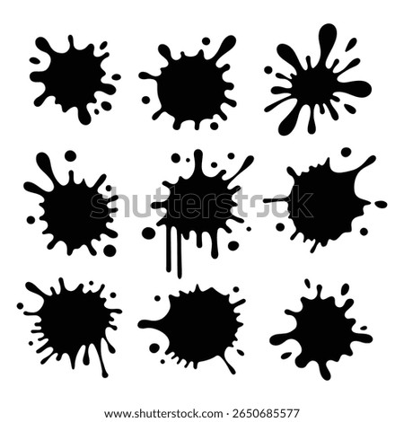 Ink Splash Silhouette, Paint Splatter Vector, Black Ink Blot Clipart, Grunge Splat Shape, Ink Drop Graphic Element