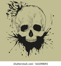 Ink splash skull abstract composition