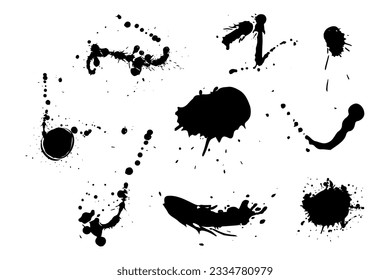 Ink Splash stain shape, brush abstract spatter isolated creative set. Frame, design element, print.