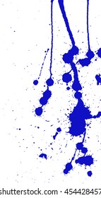 Ink splash, stains, strokes and blots. Paint Splatter Background. Blue and white vector illustration. Abstract grunge template. 