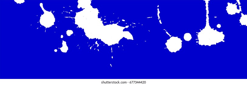 Ink splash, stains, strokes and blots. Paint Splatter Background. Blue and white vector illustration. Abstract grunge template. 