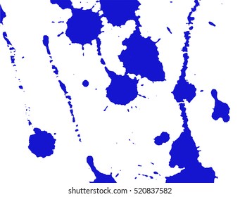 Ink splash, stains and strokes. Paint splatter. Blue blots on white. Splatter Background. Vector illustration. Abstract background. Grunge template. 