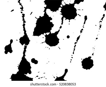Ink splash, stains and strokes. Paint splatter. Black blots on white. Splatter Background. Vector illustration. Abstract background. Grunge template. 