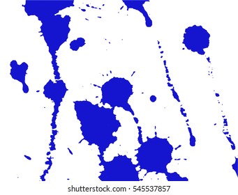 Ink splash, stains and strokes. Paint splatter. Blue blots on white. Splatter Background. Vector illustration. Abstract background. Grunge template. 