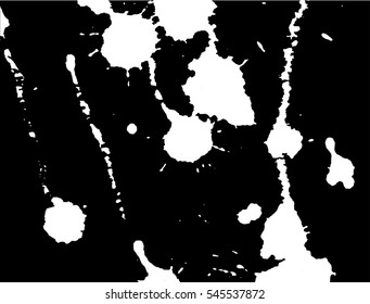 Ink splash, stains and strokes. Paint splatter. White blots on black. Splatter Background. Vector illustration. Abstract background. Grunge template. 