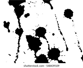 Ink splash, stains and strokes. Paint splatter. Black blots on white. Splatter Background. Vector illustration. Abstract background. Grunge template. 