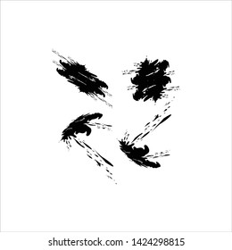 Ink splashes. Black inked splatter dirt stain splattered spray splash with drops blots isolated vector grunge silhouette set