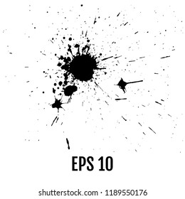 Ink splashes, ink blots, Splatters. All elements are not grouped. Vector illustration.