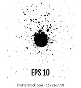 Ink splashes, ink blots, Splatters. All elements are not grouped. Vector illustration.