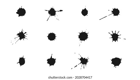 Ink splashes and drops. Set of vector handdrawn blobs, blots and spatters