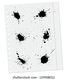 Ink splashes on white paper. Abstract vector background.