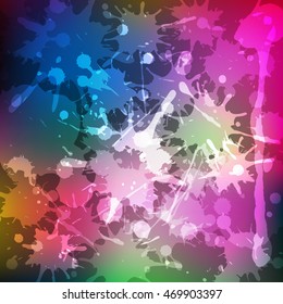 Ink splashes. Rainbow colored blot background. Vector illustration