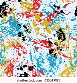 Ink Splashes Seamless Pattern. Abstract Background in Grunge Style. Colored Spray  Vector Texture.