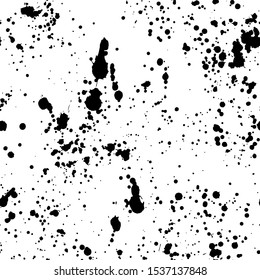 Ink splashes seamless pattern. Black and white spray texture