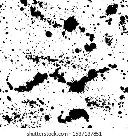 Ink splashes seamless pattern. Black and white spray texture