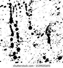 Ink splashes seamless pattern. Black and white spray texture