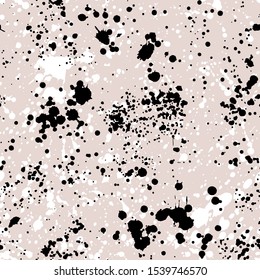 Ink splashes seamless pattern. Black and white spray texture