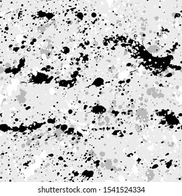 Ink splashes seamless pattern. Black and white spray texture