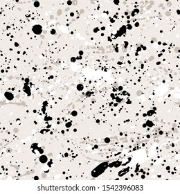 Ink splashes seamless pattern. Black and white spray texture