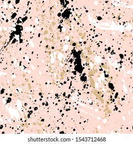 Ink splashes seamless pattern. Black and white spray texture