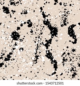 Ink splashes seamless pattern. Black and white spray texture