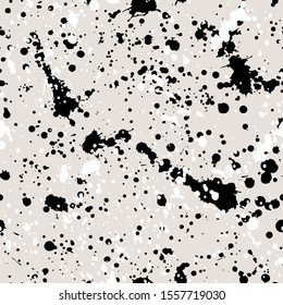 Ink splashes seamless pattern. Black and white spray texture