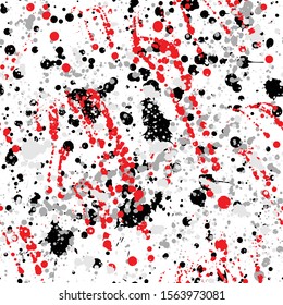 Ink splashes seamless pattern. Black and white spray texture