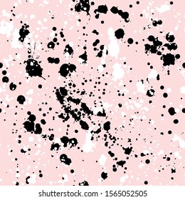 Ink splashes seamless pattern. Black and white spray texture