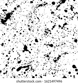 Ink splashes seamless pattern. Black and white spray texture