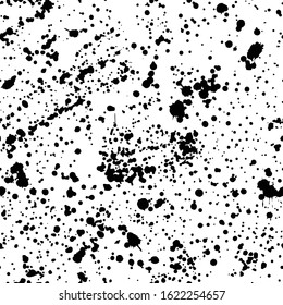 Ink splashes seamless pattern. Black and white spray texture