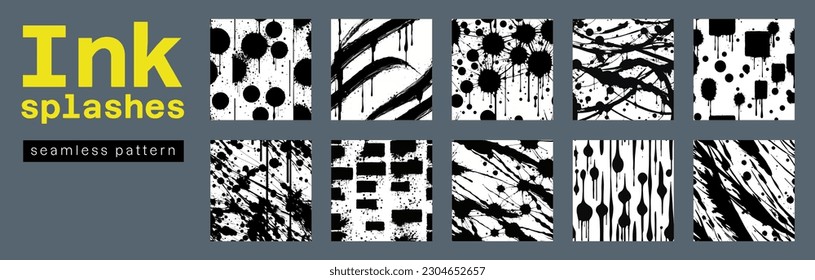 Ink splashes seamless pattern collection. Vector set for covers, prints, banners, fabric