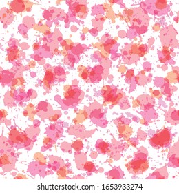 Ink splashes seamless pattern. Pink spray texture