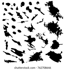 Ink splashes set. Black and white spray brush  texture