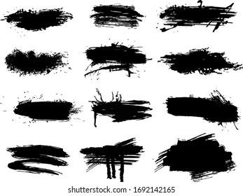 Ink splashes stencil - vector set. High quality manually traced. Black inked splatter dirt stain splatter spray splash with drops blots isolated. Vector grunge silhouette collection color dirty liquid