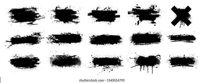 Ink splashes stencil very detailed collection. High quality manually traced. Black inked splatter dirt stain splattered spray splash with drops blots. Isolated  Silhouettes dirty liquid vector grunge