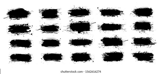 Ink Splashes Stencil Very Detailed Collection. High Quality Manually Traced. Black Grunge Ked Splatter, Dirt Stain Splatter And Spray Splash. Isolated Silhouettes Dirty Liquid. Vector Illustration Set