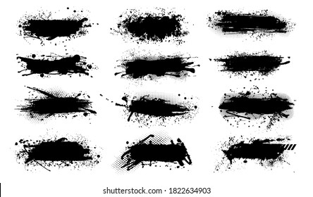 galería de símbolos de salpicaduras de tinta colección muy detallada. Splash de mancha de mancha de suciedad de tinta negra salpicado con gotas de botas. Silhouettes aislado sucio grunge vectorial líquido