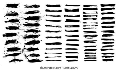 Ink splashes vector set. Black inked splatter dirt stain splatter spray splash with drops blots isolated vector grunge silhouette set. Isolated collection silhouette ink. Vector 