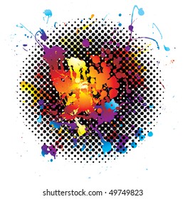 ink splat background with rainbow grunge effect on a white background