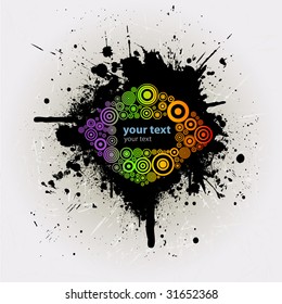 Ink splat banner with rainbow circle background