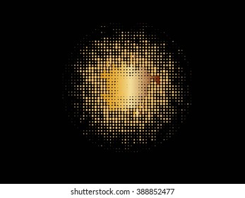 Ink splat  by halftone dots in black and white. Vector