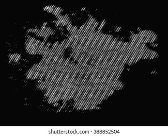 Ink splat  by halftone dots in black and white. Vector