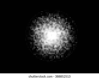 Ink splat  by halftone dots in black and white. Vector