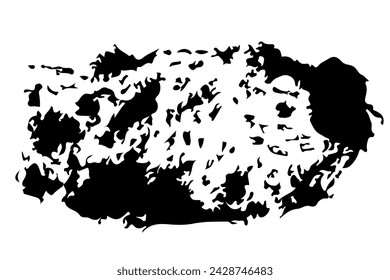 Ink splat overlaid by dots in black and white.