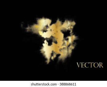 Ink splat overlay by halftone dots in black and white. Vector