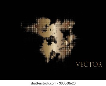 Ink splat overlay by halftone dots in black and white. Vector