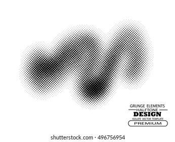 Ink splat overlay by halftone dots in black and white. Vector