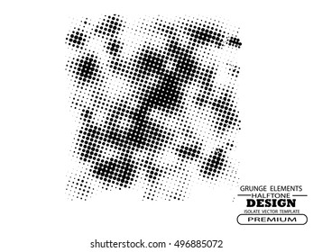 Ink splat overlay by halftone dots in black and white. Vector