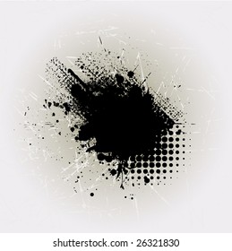 Ink splat overlayed by halftone dots in black and white 2