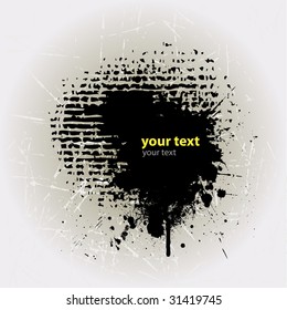 Ink splat overlayed by halftone dots in black and white